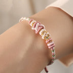 Fortune Jewel Handcrafted Peach Blossom Peace Knot Colorful Rope Adjustable Bracelet