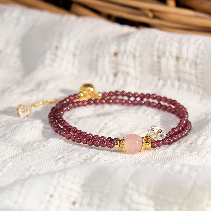 Fortune Jewel Natural Flower Garnet Pink Crystal Calm Double Wrap Bracelet