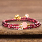 Fortune Jewel Natural Flower Garnet Pink Crystal Calm Double Wrap Bracelet