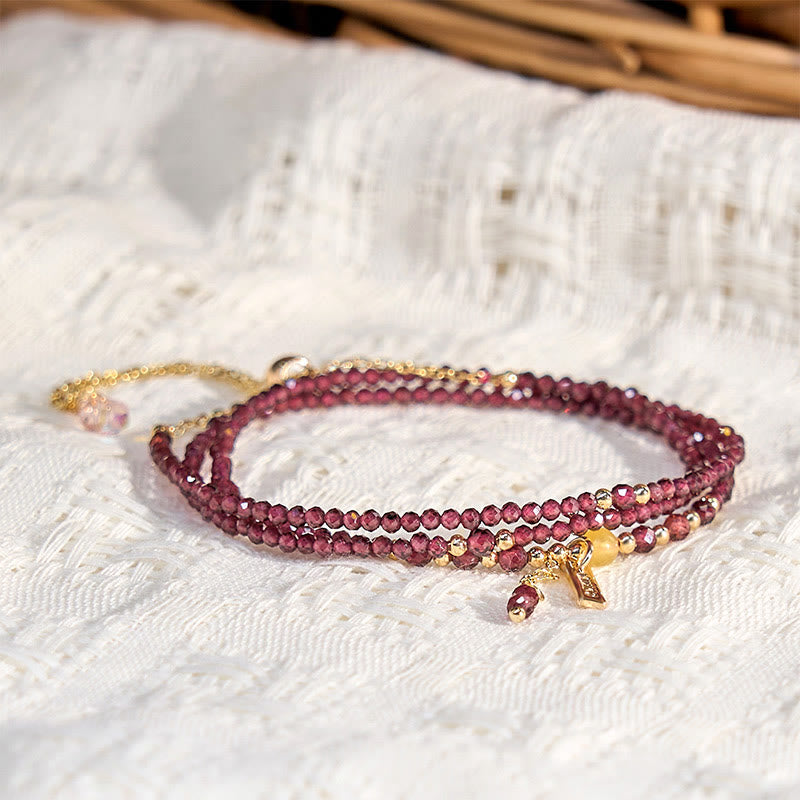 Fortune Jewel Small Natural Garnet Passion Triple Wrap Bracelet