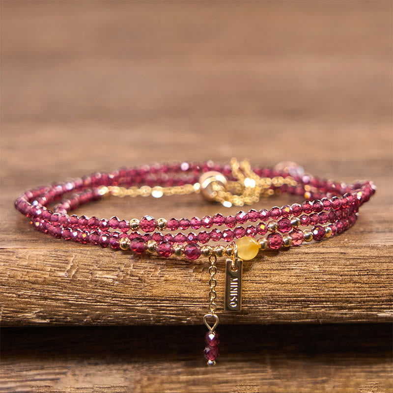 Fortune Jewel Small Natural Garnet Passion Triple Wrap Bracelet
