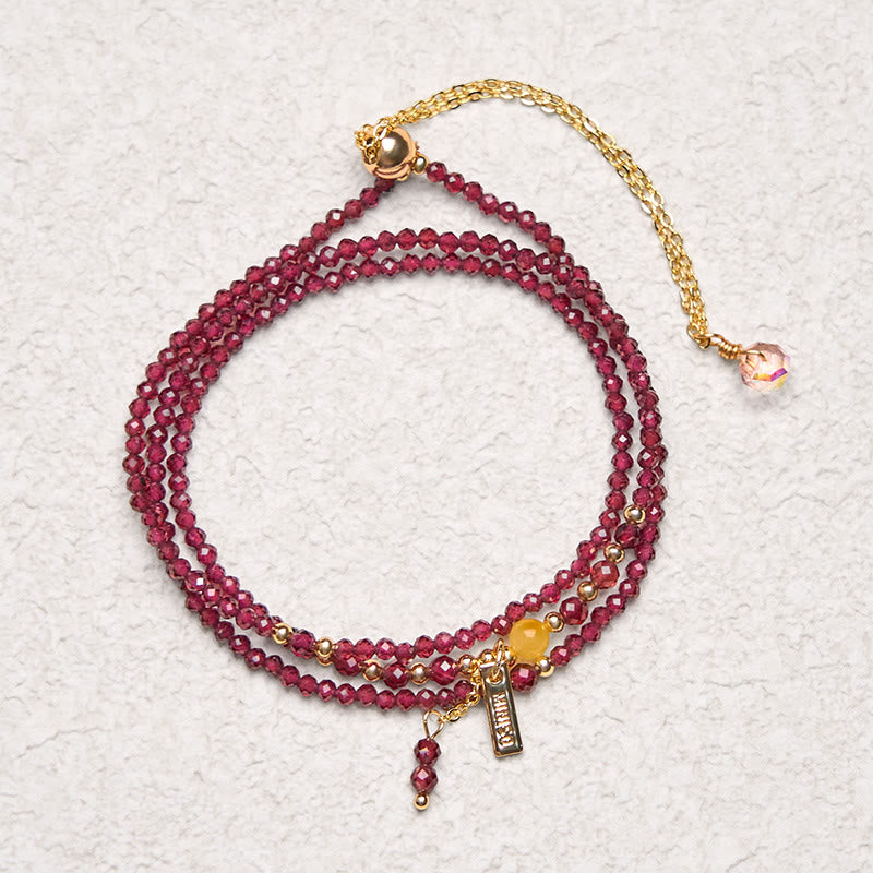 Fortune Jewel Small Natural Garnet Passion Triple Wrap Bracelet