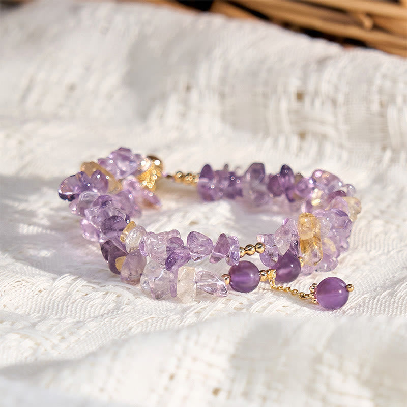 Fortune Jewel Irregular Natural Amethyst Citrine Gravel Meditation Double Layer Bracelet