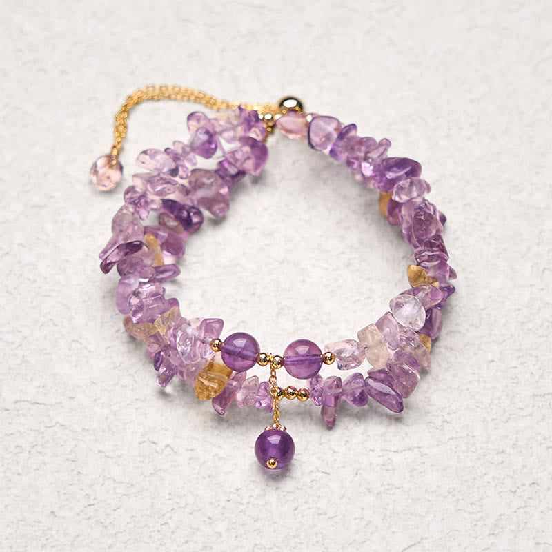 Fortune Jewel Irregular Natural Amethyst Citrine Gravel Meditation Double Layer Bracelet