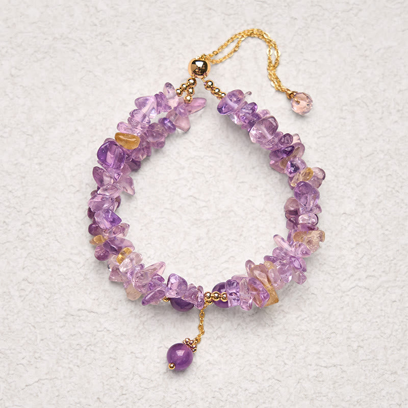 Fortune Jewel Irregular Natural Amethyst Citrine Gravel Meditation Double Layer Bracelet