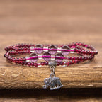 Fortune Jewel Natural Garnet Elephant Abacus Lucky Bag PiXiu Protection Triple Wrap Bracelet