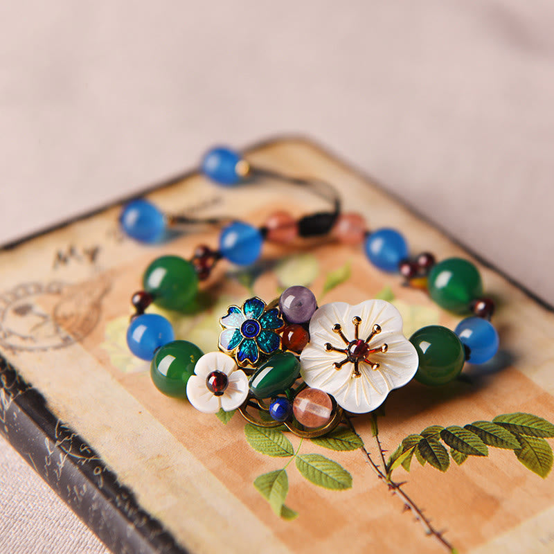 Fortune Jewel Agate Shell Flower Support Bracelet