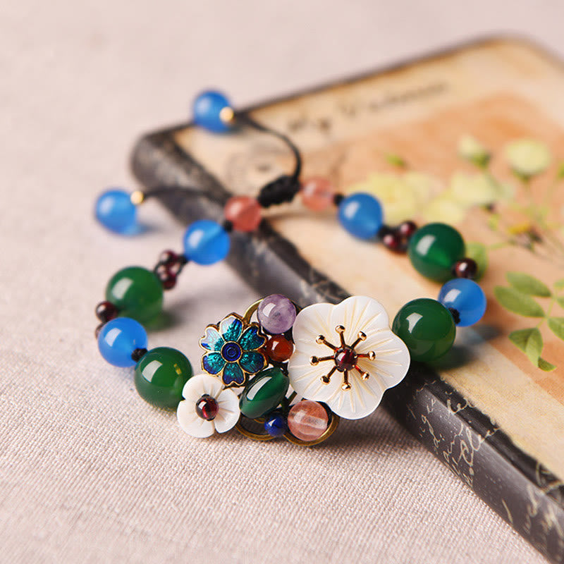 Fortune Jewel Agate Shell Flower Support Bracelet