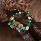 Fortune Jewel Green Agate Glass Flower Beads Braided Knot Support Bracelet