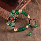 Fortune Jewel Green Agate Glass Flower Beads Braided Knot Support Bracelet