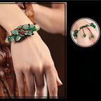 Fortune Jewel Green Agate Glass Flower Beads Braided Knot Support Bracelet