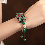 Fortune Jewel Green Agate Glass Flower Beads Braided Knot Support Bracelet