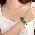 Fortune Jewel Green Agate Glass Flower Beads Braided Knot Support Bracelet