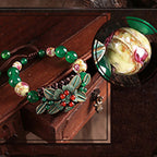 Fortune Jewel Green Agate Glass Flower Beads Braided Knot Support Bracelet