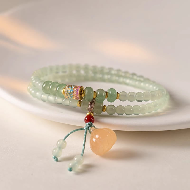 Fortune Jewel Multiple Circles Natural Aventurine Glass Lotus Pods Lucky Bamboo Positivity Bracelet