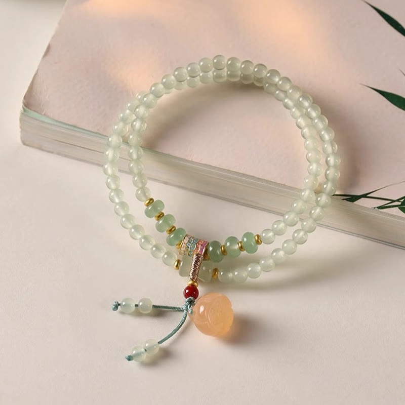 Fortune Jewel Multiple Circles Natural Aventurine Glass Lotus Pods Lucky Bamboo Positivity Bracelet