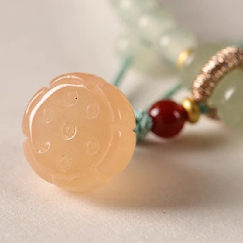 Fortune Jewel Multiple Circles Natural Aventurine Glass Lotus Pods Lucky Bamboo Positivity Bracelet