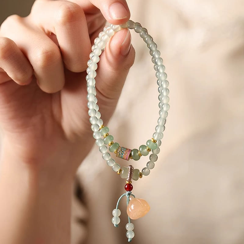 Fortune Jewel Multiple Circles Natural Aventurine Glass Lotus Pods Lucky Bamboo Positivity Bracelet