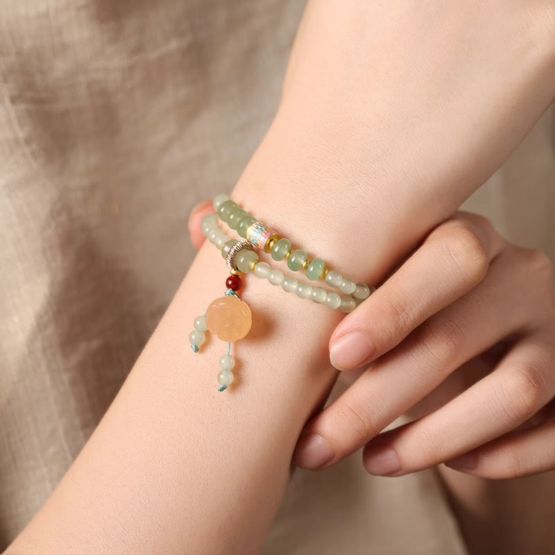 Fortune Jewel Multiple Circles Natural Aventurine Glass Lotus Pods Lucky Bamboo Positivity Bracelet