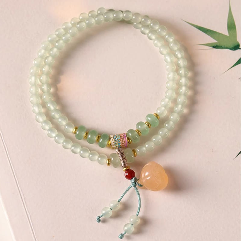 Fortune Jewel Multiple Circles Natural Aventurine Glass Lotus Pods Lucky Bamboo Positivity Bracelet