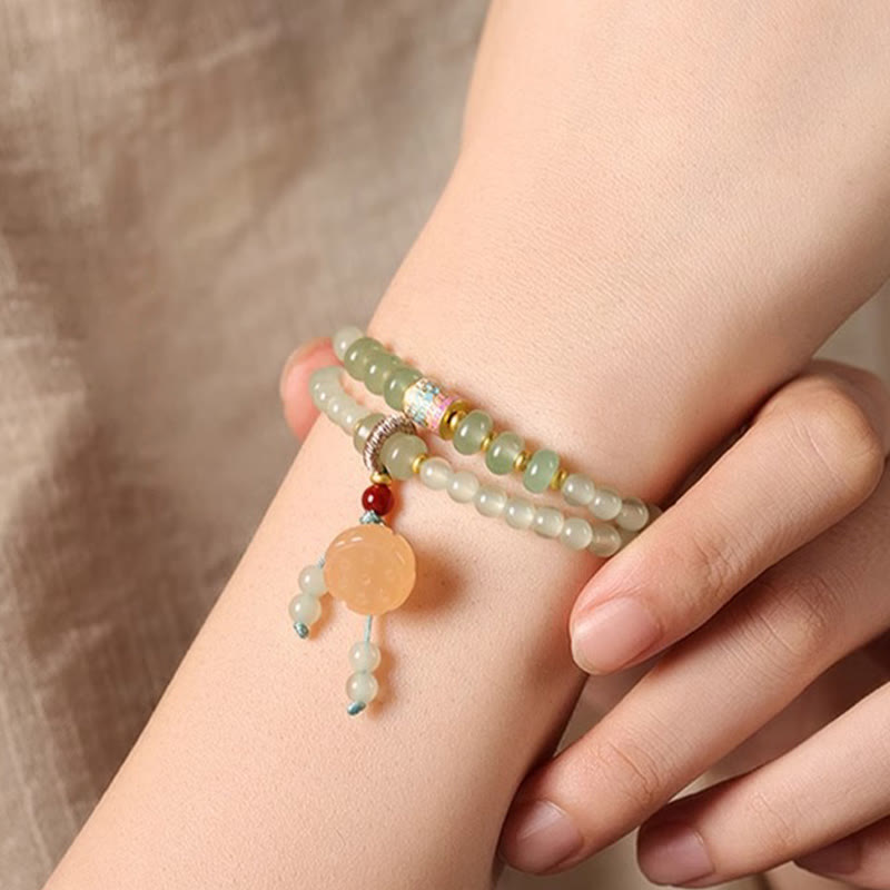 Fortune Jewel Multiple Circles Natural Aventurine Glass Lotus Pods Lucky Bamboo Positivity Bracelet
