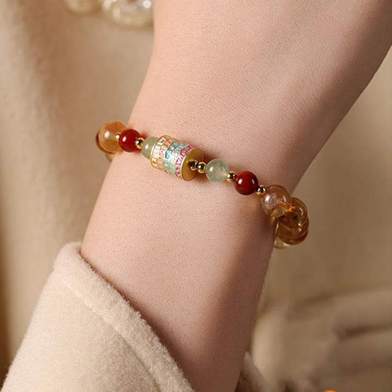 Fortune Jewel Natural Citrine Colorful Prayer Wheel Creativity Bracelet
