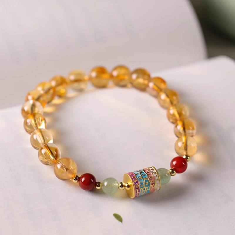 Fortune Jewel Natural Citrine Colorful Prayer Wheel Creativity Bracelet