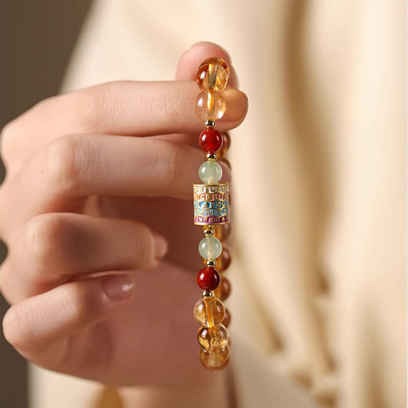 Fortune Jewel Natural Citrine Colorful Prayer Wheel Creativity Bracelet
