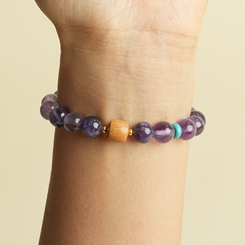 Fortune Jewel Natural Amethyst Lucky Wooden Beads Peace Bracelet