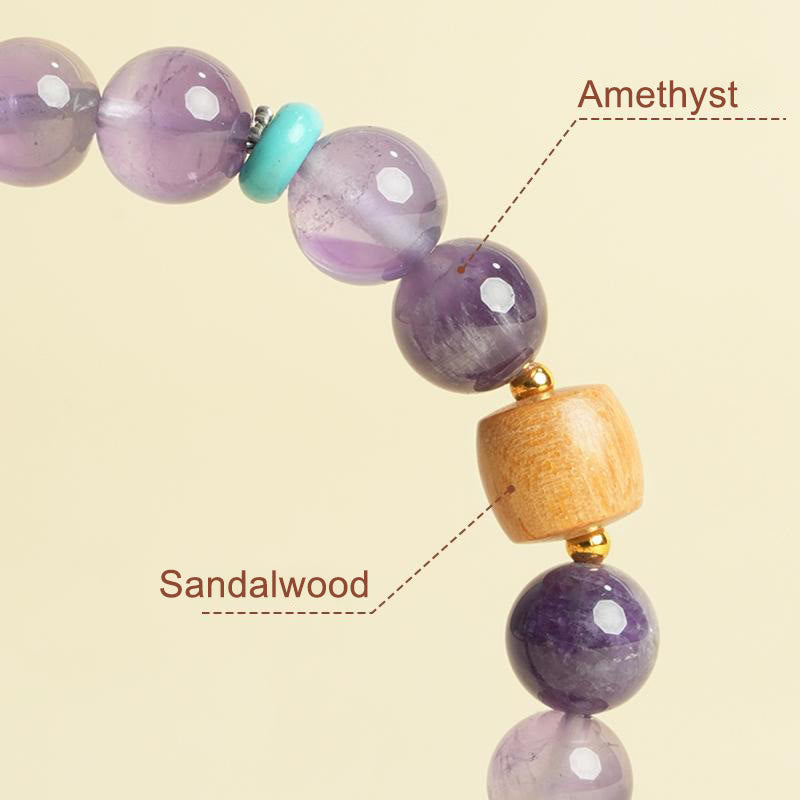 Fortune Jewel Natural Amethyst Lucky Wooden Beads Peace Bracelet