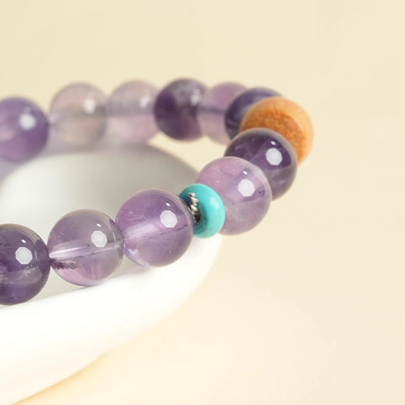Fortune Jewel Natural Amethyst Lucky Wooden Beads Peace Bracelet
