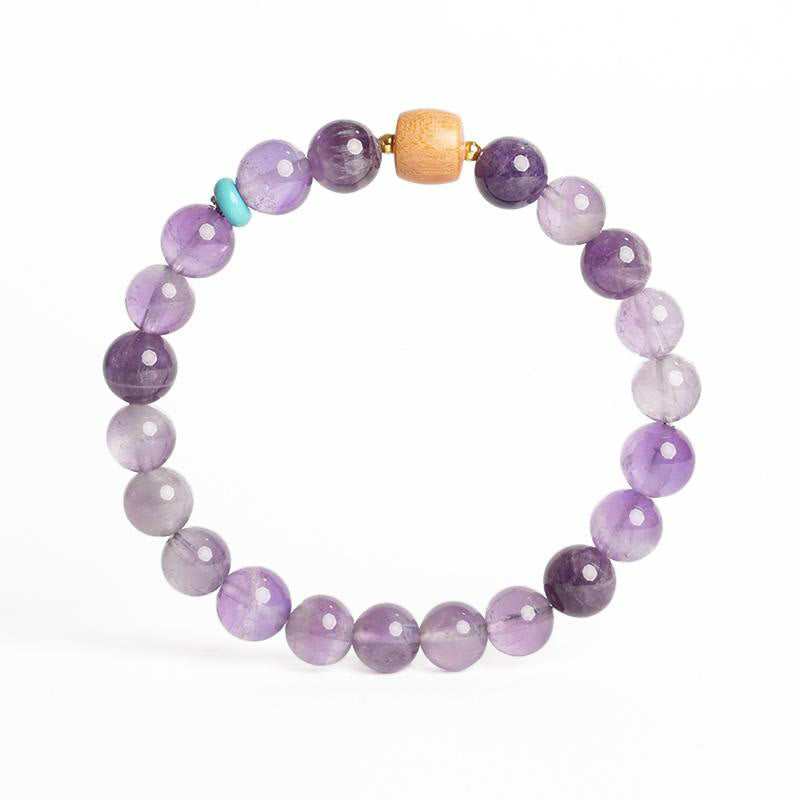 Fortune Jewel Natural Amethyst Lucky Wooden Beads Peace Bracelet