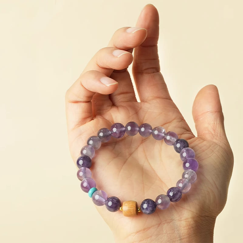 Fortune Jewel Natural Amethyst Lucky Wooden Beads Peace Bracelet