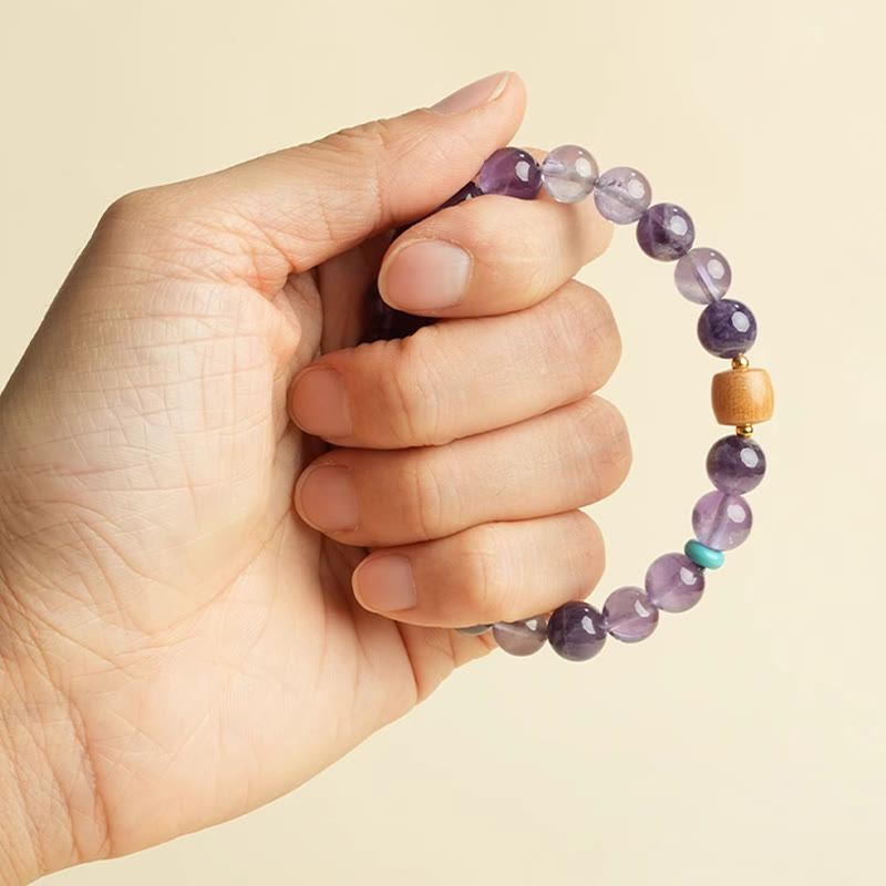 Fortune Jewel Natural Amethyst Lucky Wooden Beads Peace Bracelet