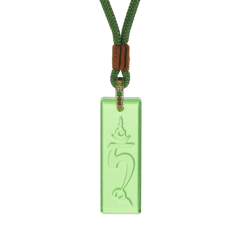 Fortune Jewel Tibetan Green Tara Medicine Buddha Sanskrit Pattern Liuli Crystal Protection Necklace Pendant