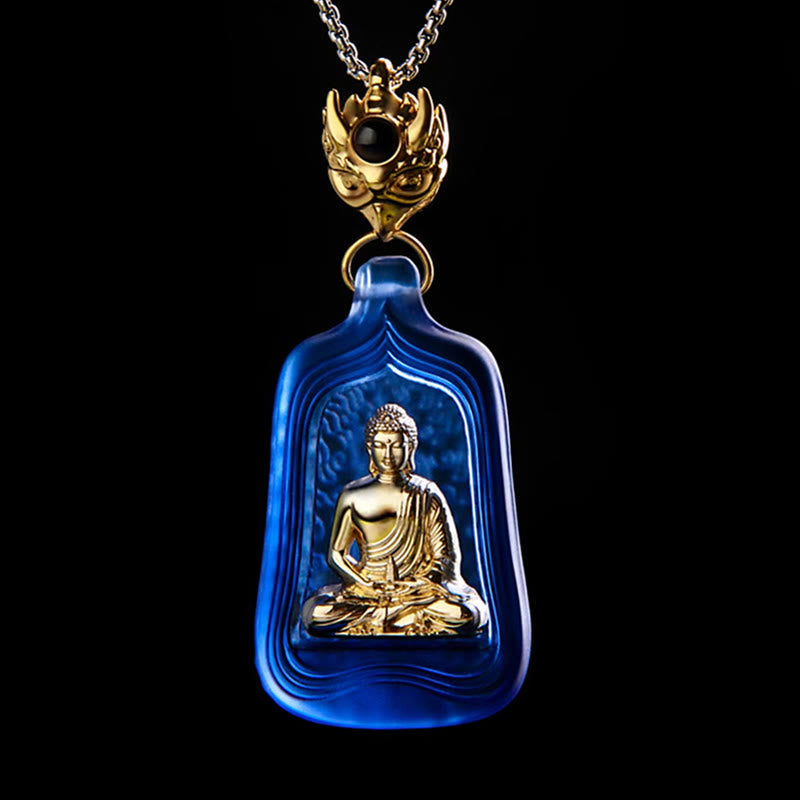 Fortune Jewel Tibetan Medicine Buddha Liuli Crystal Compassion Serenity Necklace Pendant