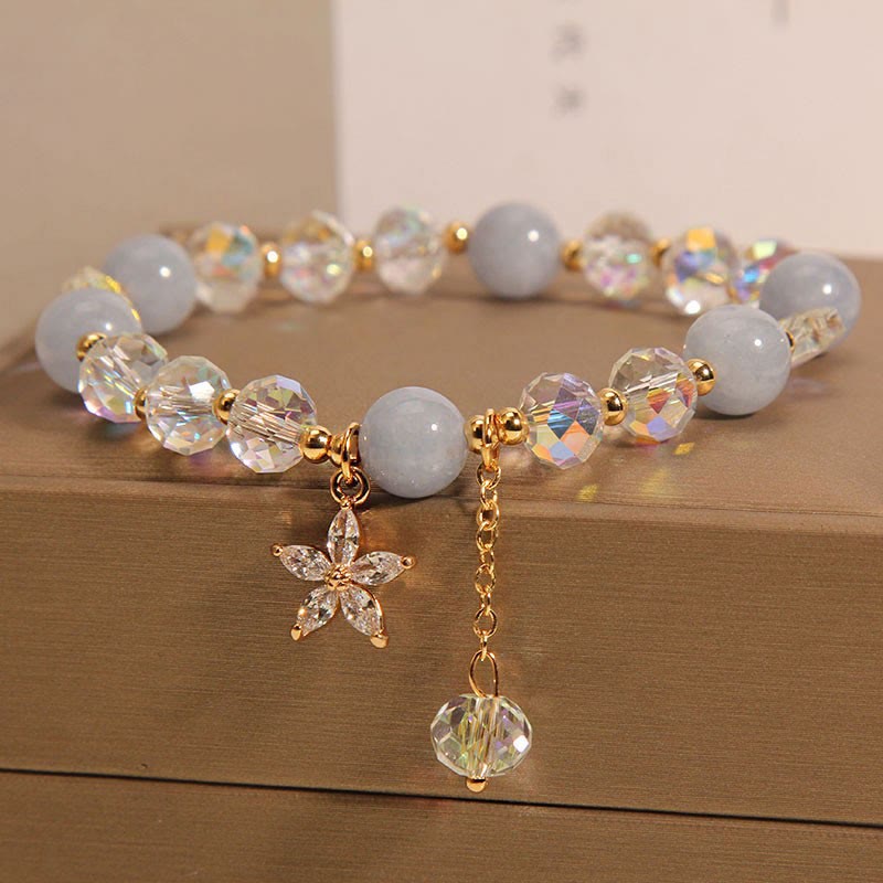 Fortune Jewel Natural Aquamarine Crystal Zircon Flower Peace Healing Bracelet