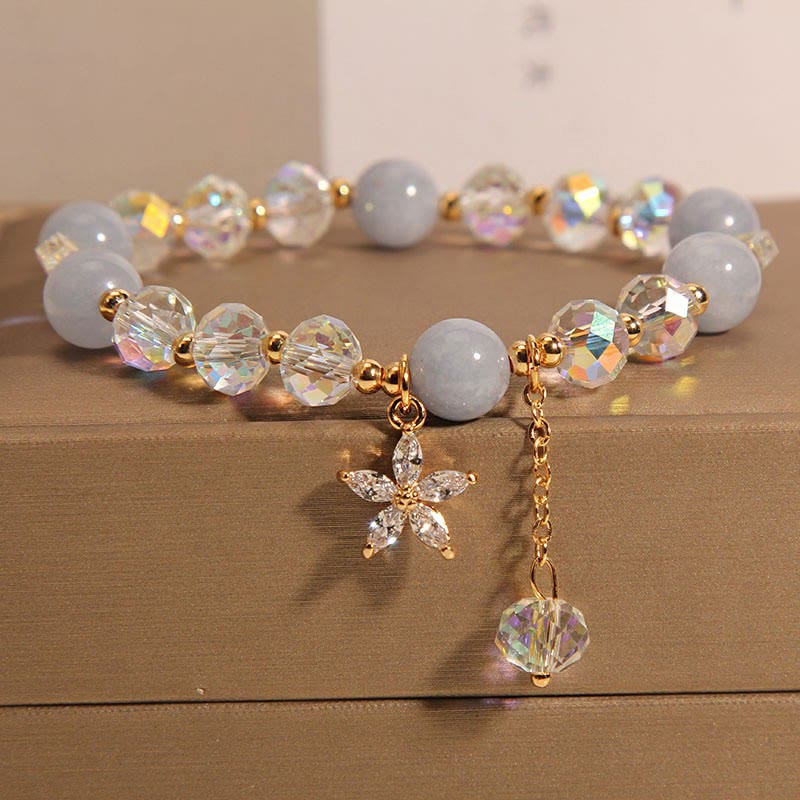 Fortune Jewel Natural Aquamarine Crystal Zircon Flower Peace Healing Bracelet