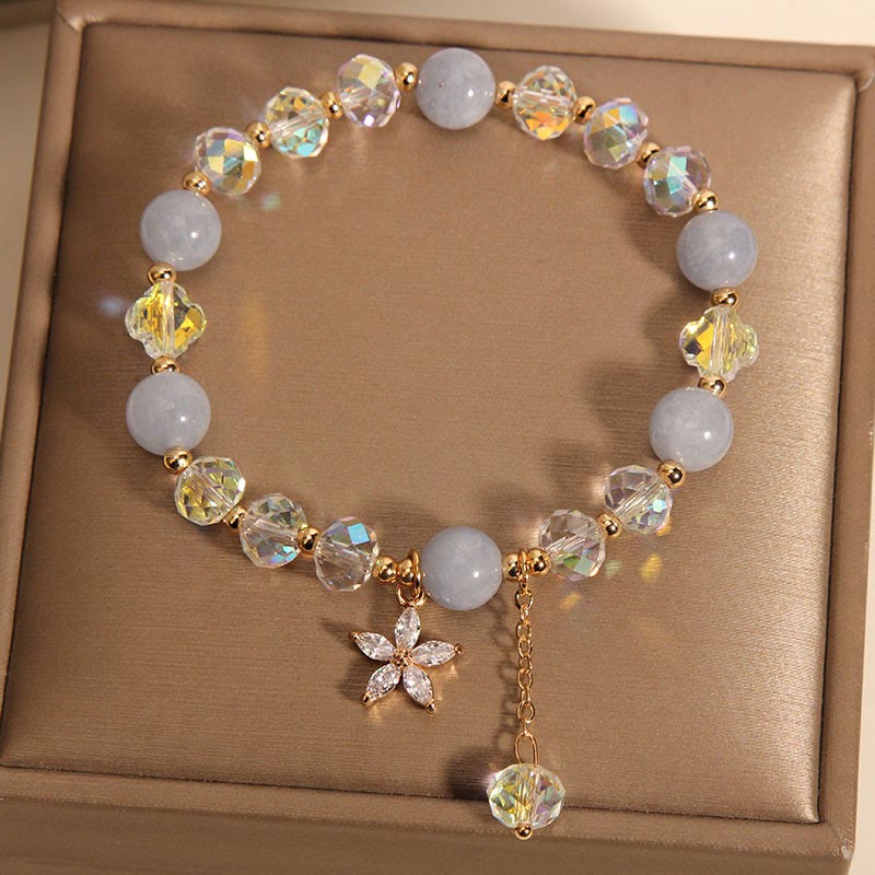 Fortune Jewel Natural Aquamarine Crystal Zircon Flower Peace Healing Bracelet