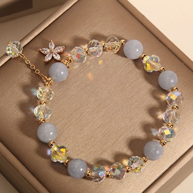 Fortune Jewel Natural Aquamarine Crystal Zircon Flower Peace Healing Bracelet