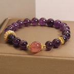 Fortune Jewel Natural Amethyst Lucky Strawberry Quartz Beads Peace Bracelet