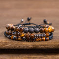 Fortune Jewel 3Pcs Tiger Eye Lava Rock Protection Bracelet Set