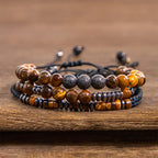 Fortune Jewel 3Pcs Tiger Eye Lava Rock Protection Bracelet Set
