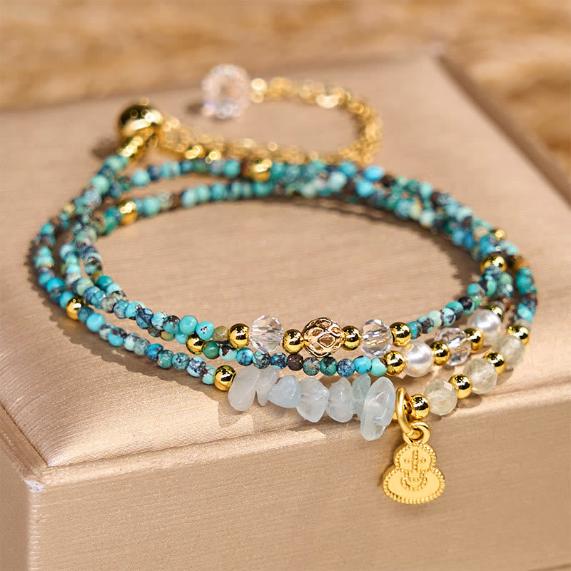 Fortune Jewel Turquoise Beaded Strength Triple Wrap Bracelet