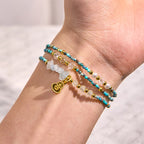 Fortune Jewel Turquoise Beaded Strength Triple Wrap Bracelet