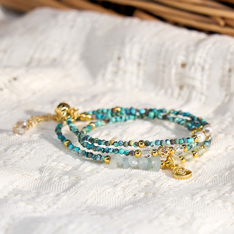 Fortune Jewel Turquoise Beaded Strength Triple Wrap Bracelet