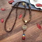 Fortune Jewel Tibetan Handmade Coconut Shell Schima Wood Great Bright Mantra Copper Bead Balance Necklace Pendant