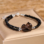 Fortune Jewel Ice Obsidian Black Spinel Lying Cat Courage Double Layer Bracelet