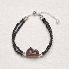Fortune Jewel Ice Obsidian Black Spinel Lying Cat Courage Double Layer Bracelet