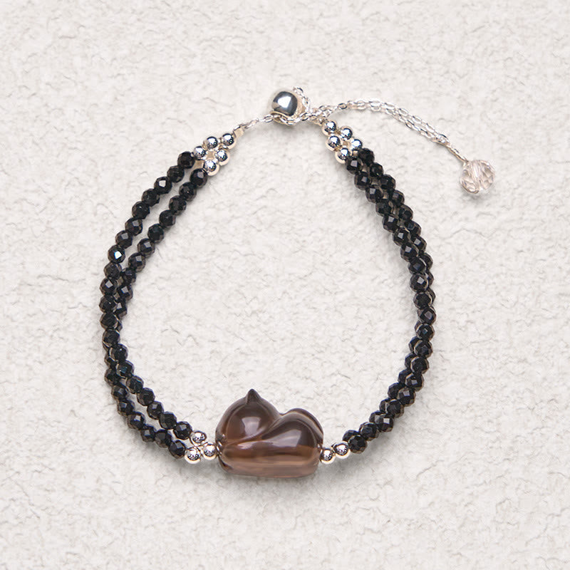 Fortune Jewel Ice Obsidian Black Spinel Lying Cat Courage Double Layer Bracelet